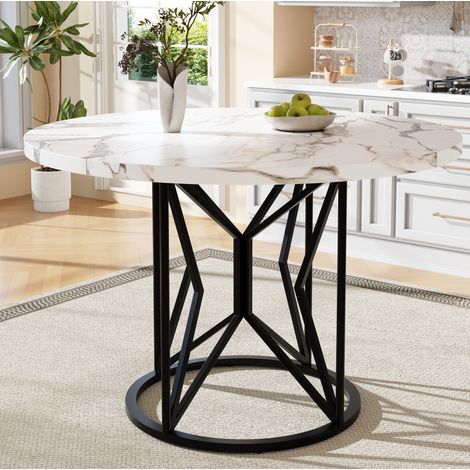 Tavolo da pranzo rotondo 100x100x76 cm effetto marmo, metallo nero, 4-6 posti DESVIAE (1/5)