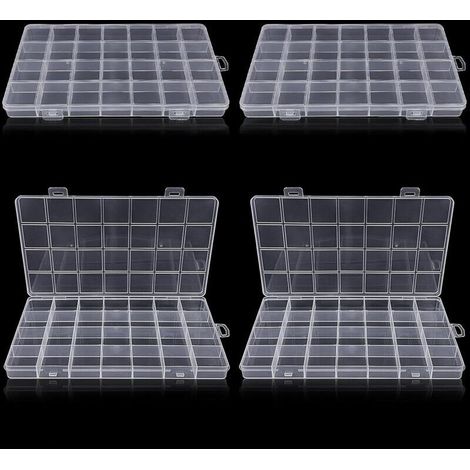 (4 pièces)Boite Rangement Plastique avec 28 Compartiments, Boite Compartiment Transparent,pour petites pièces en plastique avec étiquette, Artisanat, Perles, Bijoux, Petites Pièces-Crezuo