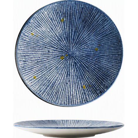 Assiette japonaise à rayures 10 pouces, décor bleu ciel