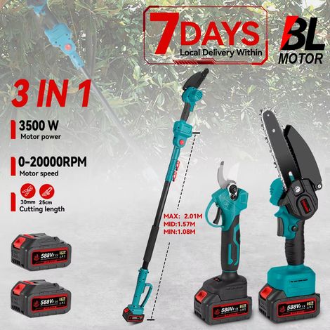 Tronçonneuse & Sécateur Électriques 3 en 1 Sans Balais 3500W – Outil de Coupe de Jardin Haute Puissance avec Perche Télescopique, Livré avec 2 Batteries 588VF, Compatible Makita (1/5)