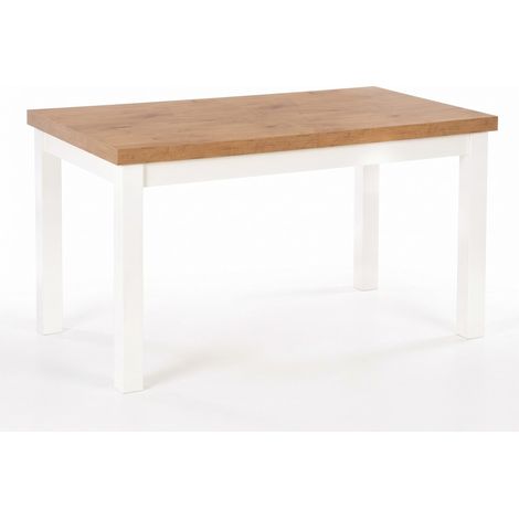 Mesa Houston 559, Roble lancelote + Blanco, 79x80x140cm, Alargamiento, Aglomerado laminado, Madera (1/5)