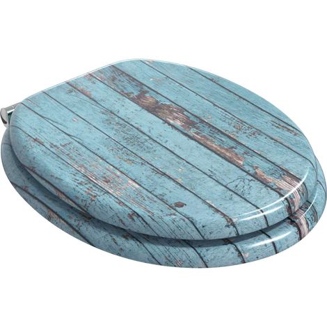 Siège de toilette à fermeture douce Bleu 44 x 38 cm Panneau MDF