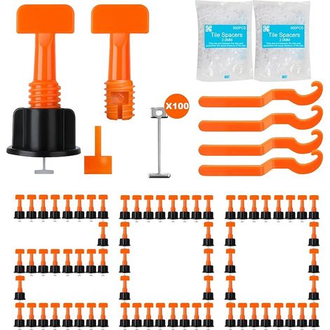 200 de Kit de Nivellement de Carrelage Réutilisable, Niveleur Cale Carrelage, Système pour Outils Construction Murs,1000 Croisillons de carrelage 2 mm, 4 Clés Spéciales et 100 Broches en Acier (1/5)