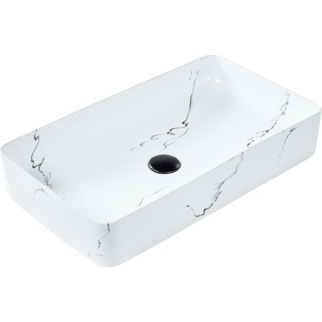 Lavabo sobre encimera baño cerámica blanco efecto mármol 61 x 35 cm Hopi