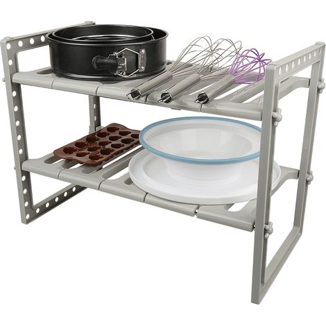 Organizador de cocina, escurridor de platos de 2 niveles, soporte para cubiertos, almacenamiento de cocina - gris (1/5)