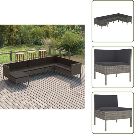 Salon de jardin 8 pcs avec coussins résine tressée gris - Salon De Jardin - Mobilier De Jardin - Set De Jardin - Meubles D'extérieurs - Résine Tressée