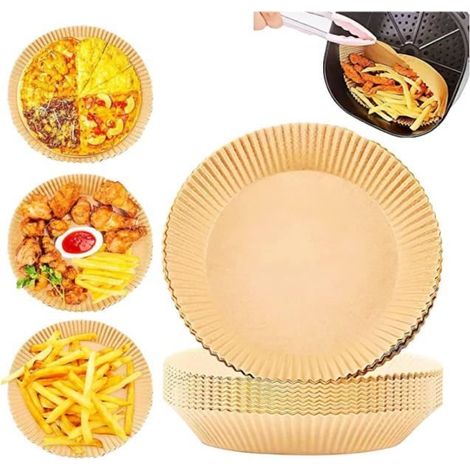 Lot de 100 feuilles de papier sulfurisé jetables, ronds, pour friteuse à air, papier parchemin, imperméable et résistant à l'huile (1/4)
