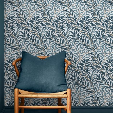 Papier peint intissé William Morris Willow Bough White & Blues 1005 x 52cm Bleu
