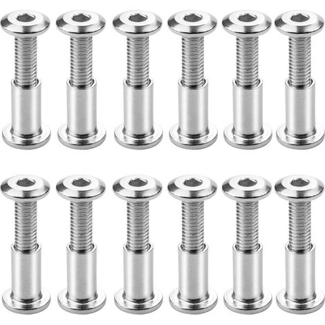 Lot de 12 Reliure à Vis M6 x 20mm Vis de Connexion avec Boulon Boulons de Fixation à Douille Hexagonale Boulon de Reliure à Tête Plate avec Écrou de Manchon pour Connecter les Armoires,les Éta (1/5)