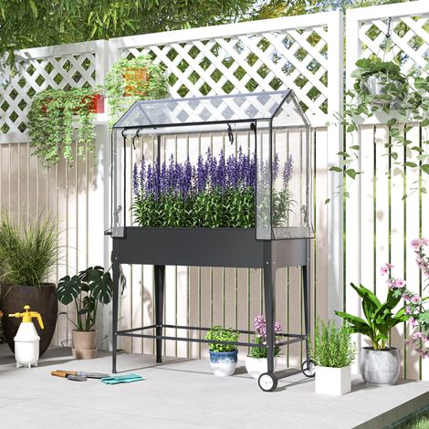 Carré potager sur pieds avec bâche en PVC jardinière surélevée avec roues trou de drainage 100 x 45 x 152 cm noir