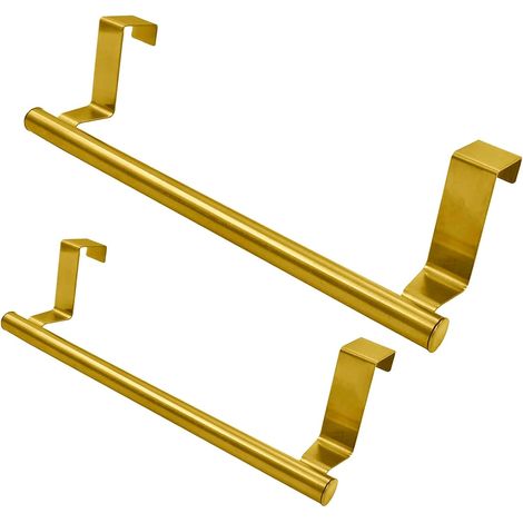 Set mit 2 goldfarbenen Edelstahl-Handtuchhaltern (23 cm) für Schranktüren, Küche und Badezimmer