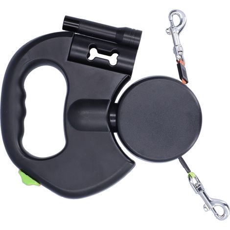 Laisse rétractable automatique pour animaux de compagnie 1 Tow 2, laisse double rétractable pour chien avec lampe torche et distributeur de sacs. (1/5)