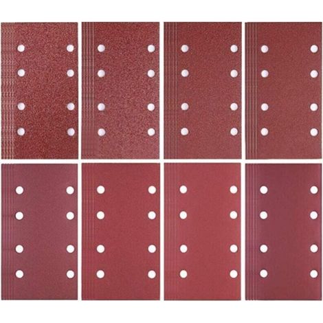 Paquete de 80 hojas abrasivas de 93 x 185 mm – 8 agujeros – Granulometría surtida 40/60/80/120/180/240/320/400 – Para lijadoras de madera dura (1/5)