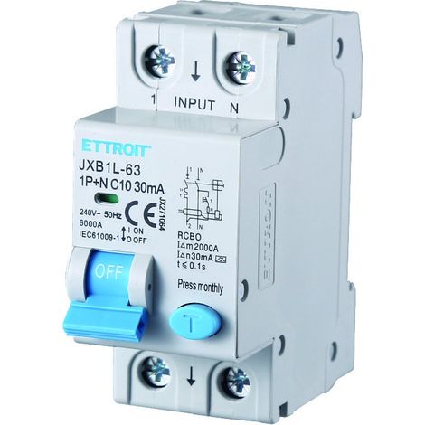 ETTROIT interruttore Magnetotermico Differenziale 1P+N 10A 30mA 220V-6KA CLASSE A - JX271064 (1/3)