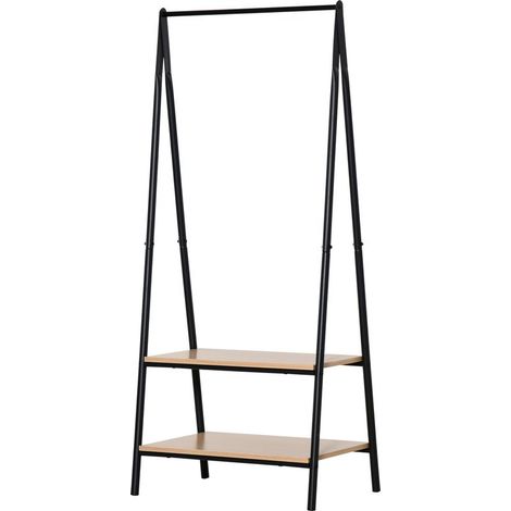 Portant à vêtements penderie style contemporain triangulaire dim. 64L x 43l x 149H cm 2 étagères MDF bois clair acier noir (1/5)