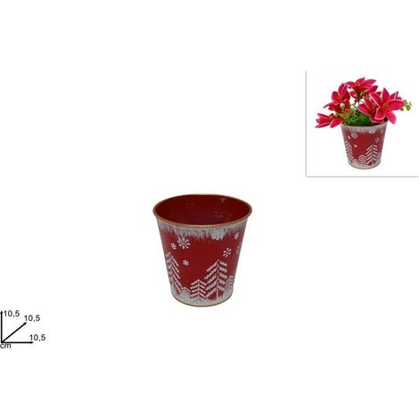 Vaso Porta Pianta Decorativa Natalizia Natale in Metallo 10,5 cm