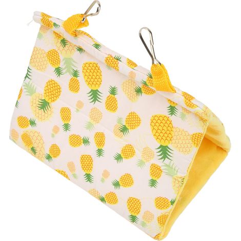 Hamac triangulaire pour perroquet, en polyester jaune à motif ananas, avec trou et 2 crochets, pour quatre saisons. (1/5)
