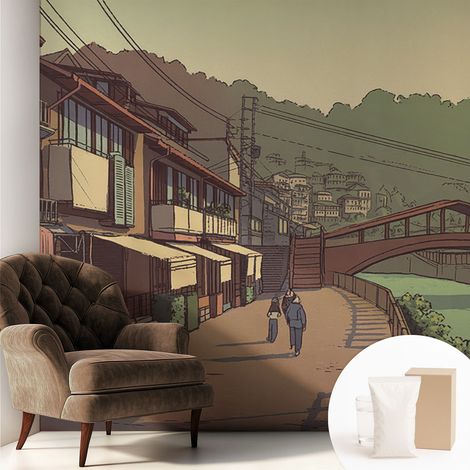 Papier peint décoratif avec colle pour salon, chambre à coucher et bureau – Design moderne et facile à poser Paysage pastel 250x250 cm (1/5)