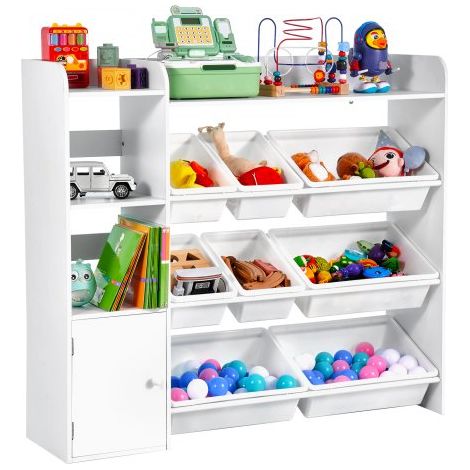 Meuble de rangement jouets enfant à 4 niveaux avec bibliothèque (1/5)