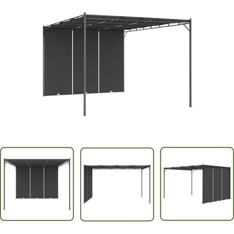 The Living Store Belvédère de jardin avec rideau latéral 4x3x2,25 m Anthracite - Abris De Jardin - Auvent De Jardin - Parasol De Jardin - Tente De Jardin - Structure Extérieure (1/5)