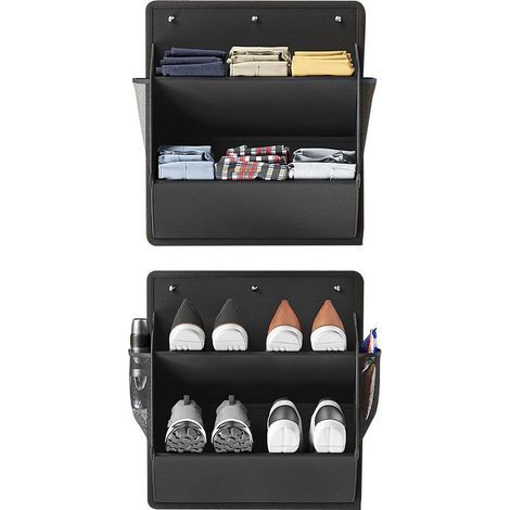 Estante para zapatos negro, 16,9 x 18,3 pulgadas, juego de 2 estantes de pared para zapatos, bolsa de almacenamiento multifuncional para artículos diversos. (1/5)