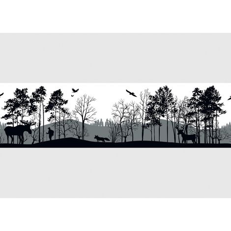 Frise auto-collante silhouette forêt multicolore – 500 cm x 13.8 cm – Vinyle auto-adhésif – Impression numérique sans colle – Ag Art