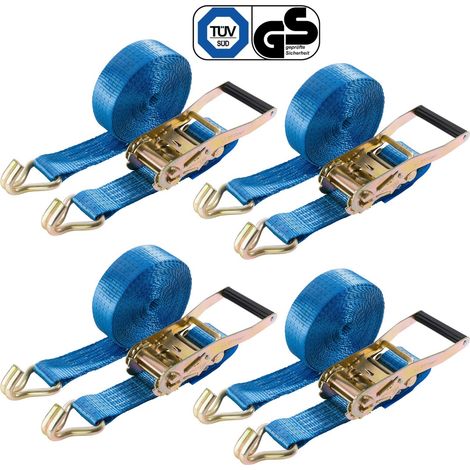 AREBOS Tensioning strap with ratchet 4 pieces 8 m 4000 kg Two-piece with hook EN 12195-2 GS tested Lashing straps