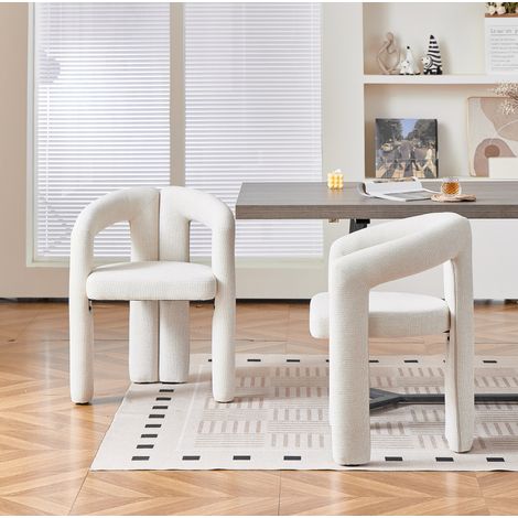 Lote de 2 sillas de tela peluche beige con reposabrazos para comedor – MEUBLIV (1/5)