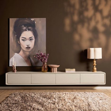 Meuble TV suspendu bois beige 4 tiroirs 240 cm AERA (1/5)