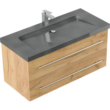 Badmöbel Granit G654 Damo 100 cm 1 Hahnloch SoftClose eiche gold