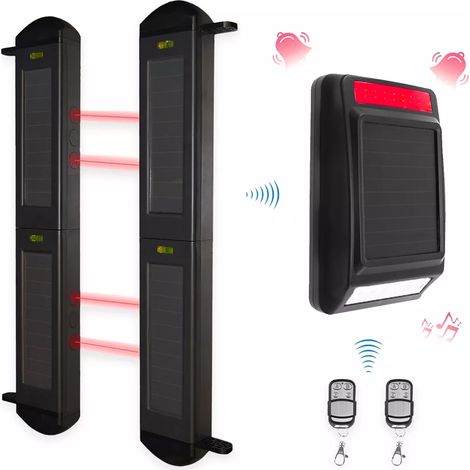 Ultra Secure – Kit barrières infrarouges solaires sans fil 900m – Technologie double faisceaux – Alarme extérieure autonome 110dB – Détection jusqu'à 100m
