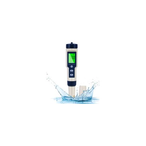 pH-mètre électronique 5-en-1 – Teste pH/TDS/EC/Température/Salinité – Écran LCD rétro-éclairé – Étanchéité IP67 pour aquariums/piscines - 5-en-1Testeur
