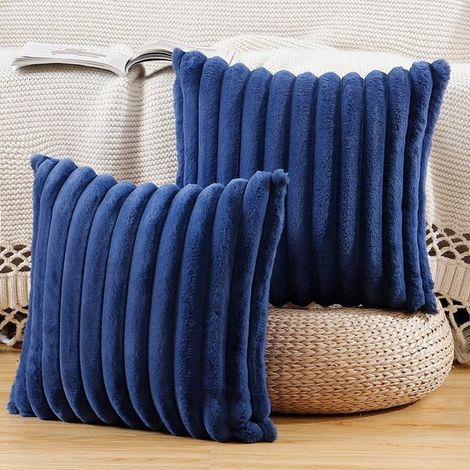 Juego de 2 fundas de almohada de felpa – Fundas de cojín decorativas suaves y mullidas para sofá y dormitorio (40x40 cm) Azul (1/5)