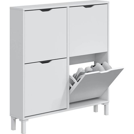 Home Heavenly® - Zapatero AURY de 4 puertas, zapatero estrecho de 17 cm para 8 pares, 95x90x17 cm. Color: Blanco (1/5)