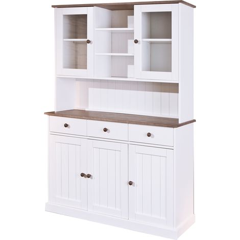 Wright Sideboard 3 Türen, 2 Glastüren, 3 Schubladen, 3 offene Fächer, weiss, braun.