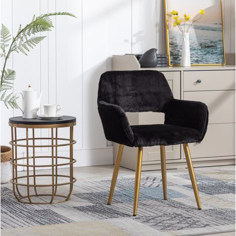 Silla de comedor de piel sintética, patas de acero dorado, con reposabrazos, negra HAVRYA (1/5)