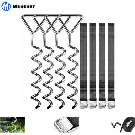 Piquets d'ancrage Spirales Sangles de Serrage Kit ancrage résistance 900kg Acier Inoxydable Fixations pour Trampoline Sécurité (1/5)
