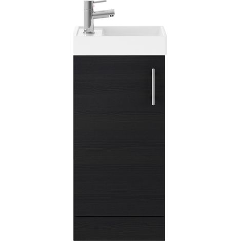 Nuie Vault Charcoal Black Woodgrain 400mm Single Door Vanity Unit and Compact Basin - MIN004 (1/8)