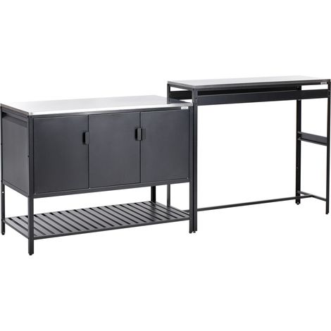 Beliani 2 Piece Outdoor Kitchen Set with Bar Table Black Steel Garden Metal, Powder Coated, Holds up to 50 kg, For Outdoor Use, 240 x 60 x 93 cm, Wind Resistant MAENZA (1/5)