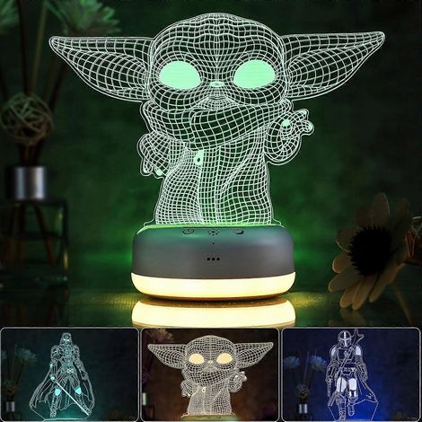 Veilleuse 3D Star Wars et Bébé Yoda pour enfants, 3 motifs et 16 couleurs changeantes, lampe décorative, jouet et cadeau pour les fans de Star Wars, anniversaire et Noël