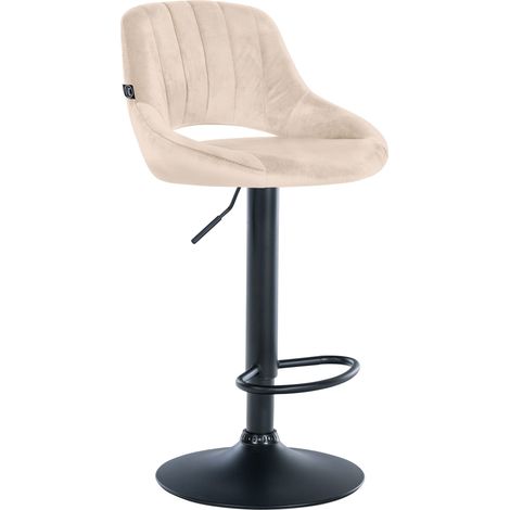 Sgabello da bar regolabile in altezza x1 in velluto crema con schienale traforato e base in metallo nero 100005736
