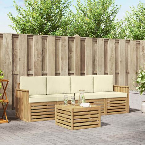 vidaXL Outdoor-Sofagarnitur mit Kissen 5 pcs Weiß und Creme Polyester (1/5)