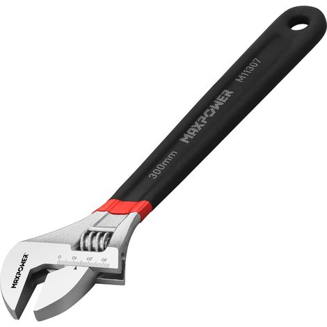 MAXPOWER Adjustable Spanner 300mm, Adjustable Wrench Shifter Spanners with Soft Grip and Dual Scale SAE and Metric (1/5)