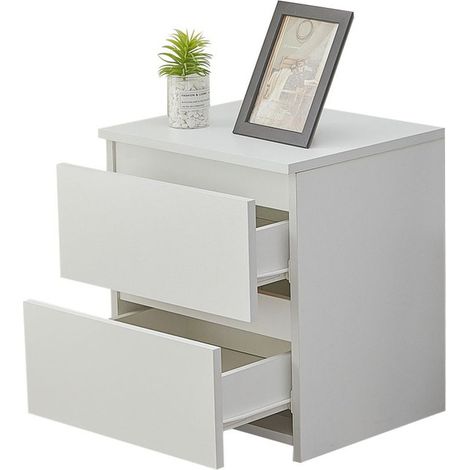 Clipop – Table de chevet moderne en MDF blanc – 2 tiroirs avec coulisses en métal – Dimensions 40x34x45cm – Rangement pratique pour chambre ou bureau (1/5)