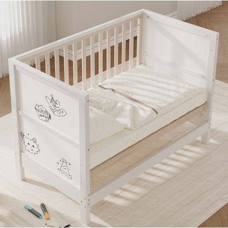 Lettino trasformabile per neonati/bambini piccoli, 120x60 cm, con 3 impostazioni di altezza, convertibile in lettino da co-sleeping e piccola panca, in legno bianco naturale
