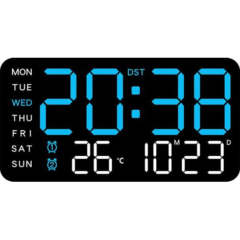 Horloge murale numérique sans cadre, multifonctionnelle, à suspendre ou à poser, affichage LED, style nordique, coque noire, lumière bleue (1/5)