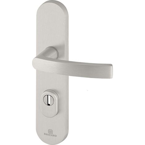 Ensemble de Poignées Blindées sur Plaque Essential Béquille + Béquille pour Porte d’entrée (pour Cylindre Européen), coloris Argent (1/2)