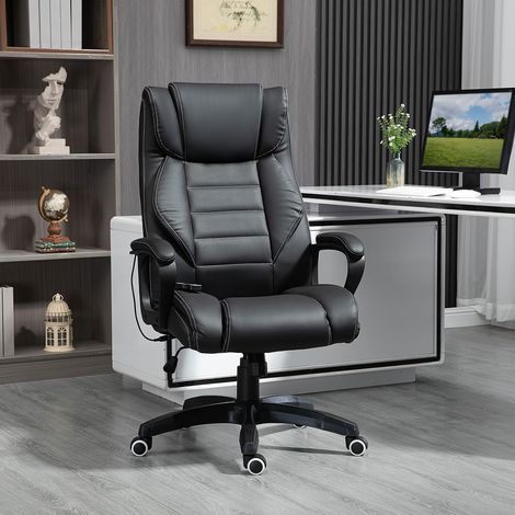 Vinsetto Fauteuil de bureau massant  fauteuil bureau ergonomique grand confort hauteur réglable fonction dossier à bascule revêtement synthétique noir
