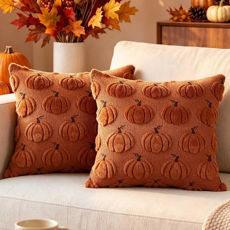 Lot de 2 pièces Housses de Coussin d'automne 45x45 cm, Décoratif Citrouille Taies d'oreiller pour Maison Canapé Chambre Thanksgiving Halloween Décoration d'automne 45 x 45 cm (Brun) (1/5)