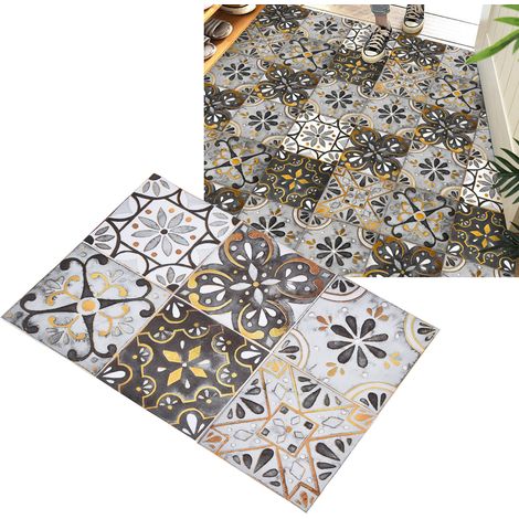 Pegatinas decorativas vintage para azulejos, paquete de 2, de PVC impermeable, color gris claro y dorado, 20 x 20 cm, para cocina y baño. (1/5)
